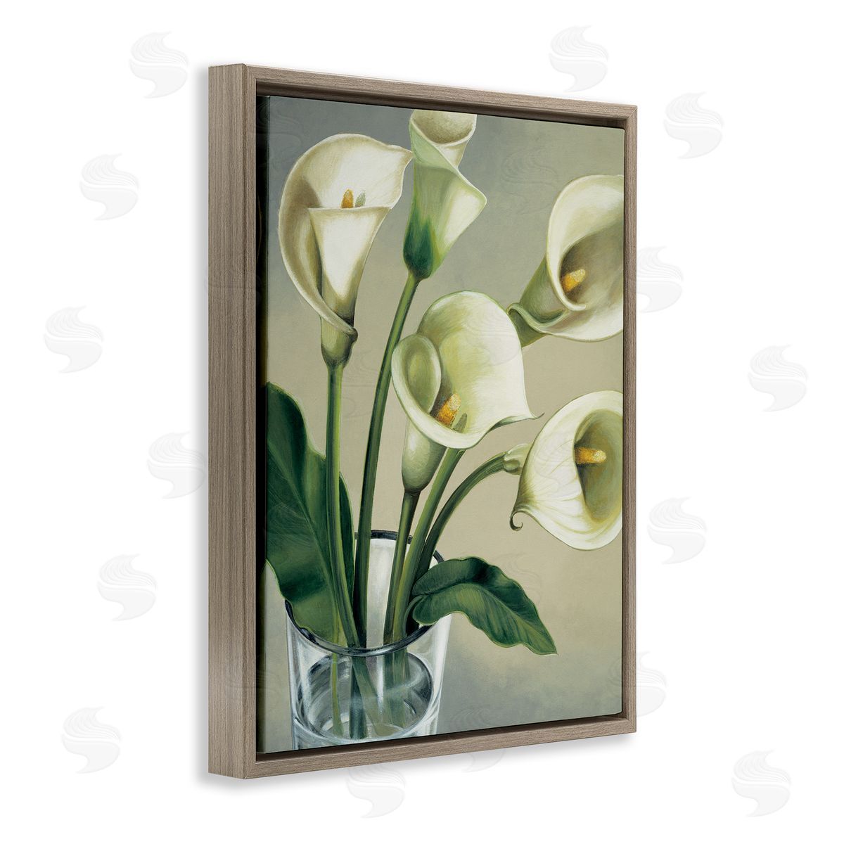 Eva Barberini Soft White Calla Lily Florals Brown Floater Frame Canvas Art