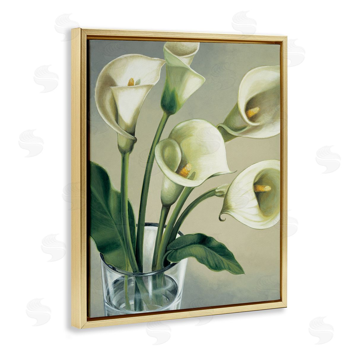 Eva Barberini Soft White Calla Lily Florals Gold Floater Frame Canvas Art