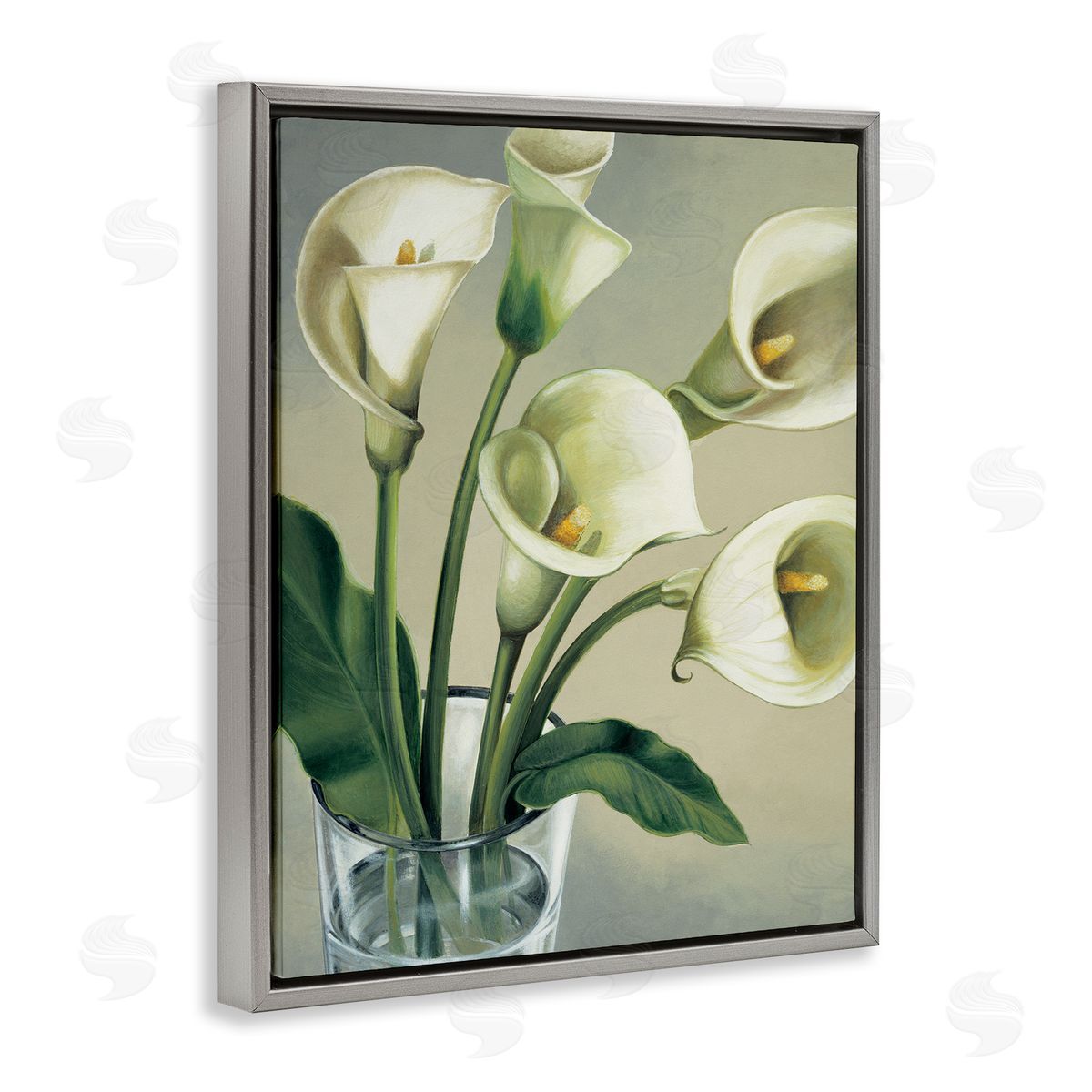 Eva Barberini Soft White Calla Lily Florals Gray Floater Frame Canvas Art