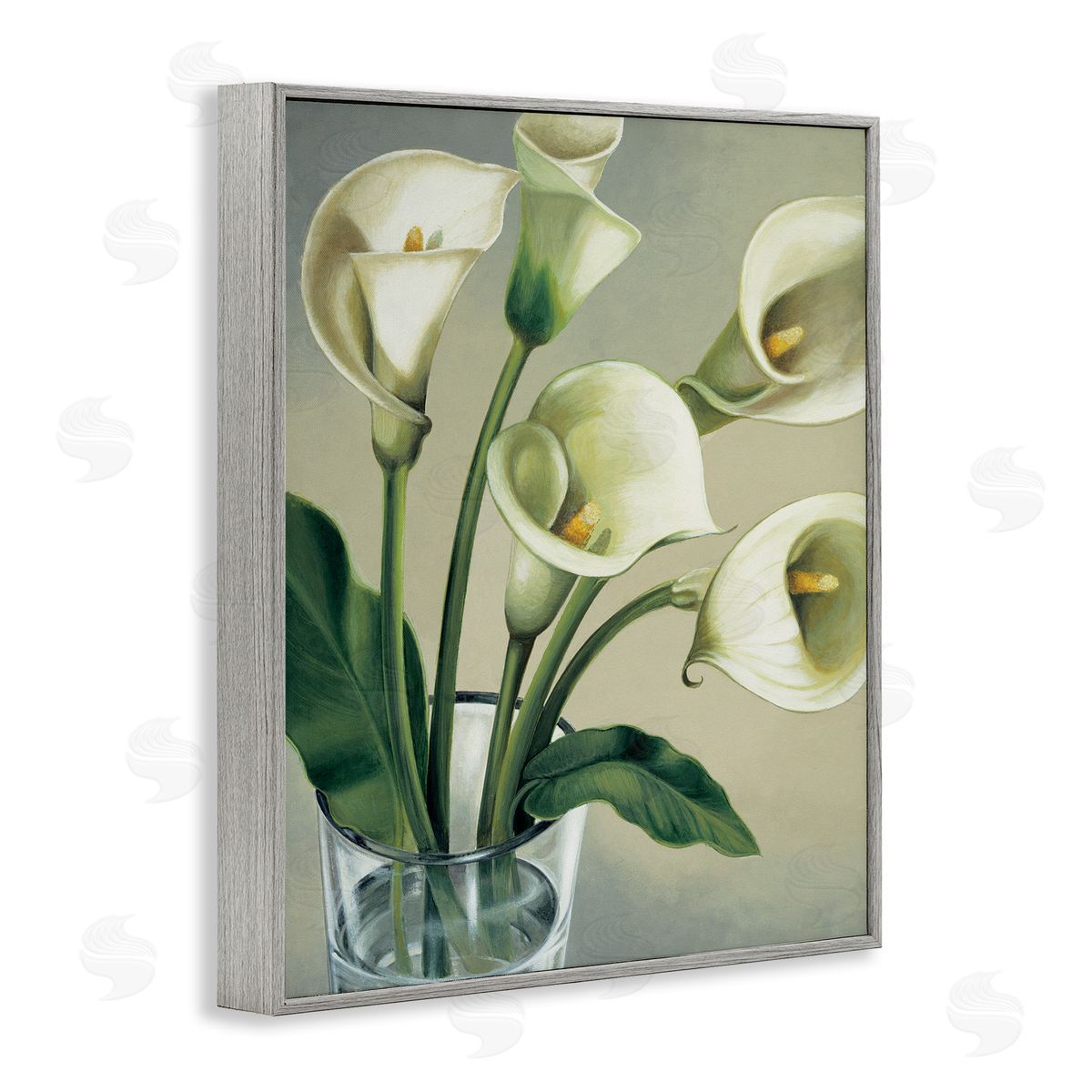 Eva Barberini Soft White Calla Lily Florals Gray Framed Giclee Wall Art