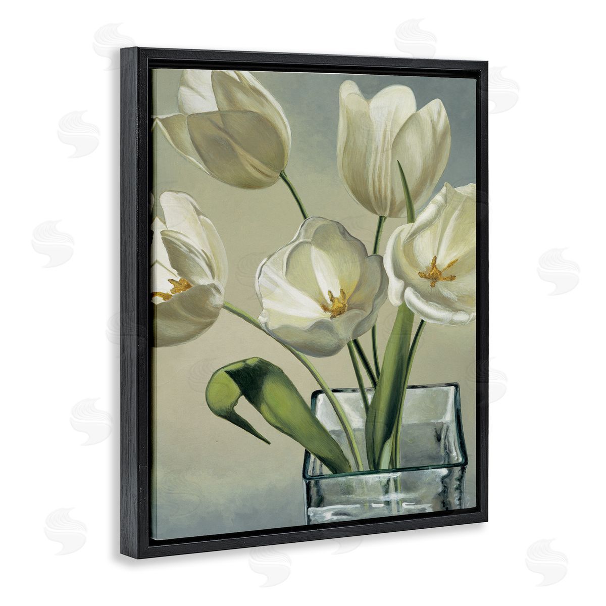 Eva Barberini Soft White Tulip Blossoms Black Floater Frame Canvas Art
