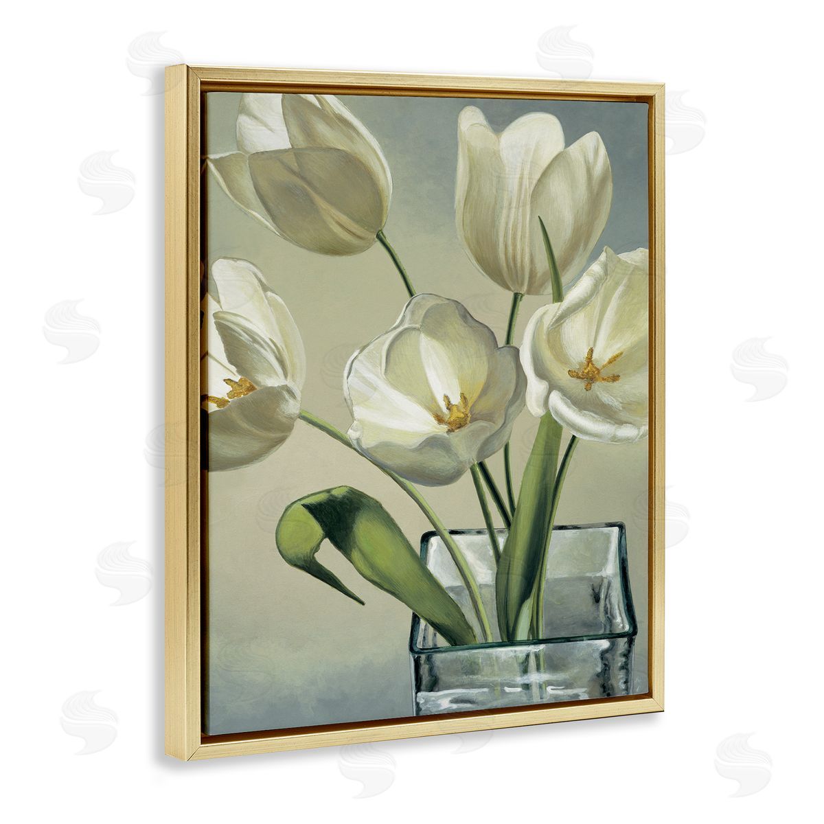 Eva Barberini Soft White Tulip Blossoms Gold Floater Frame Canvas Art
