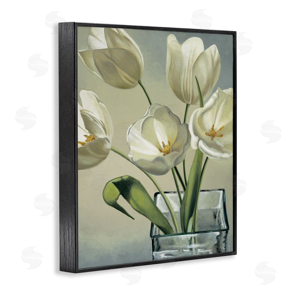 Eva Barberini Soft White Tulip Blossoms Black Framed Giclee Wall Art