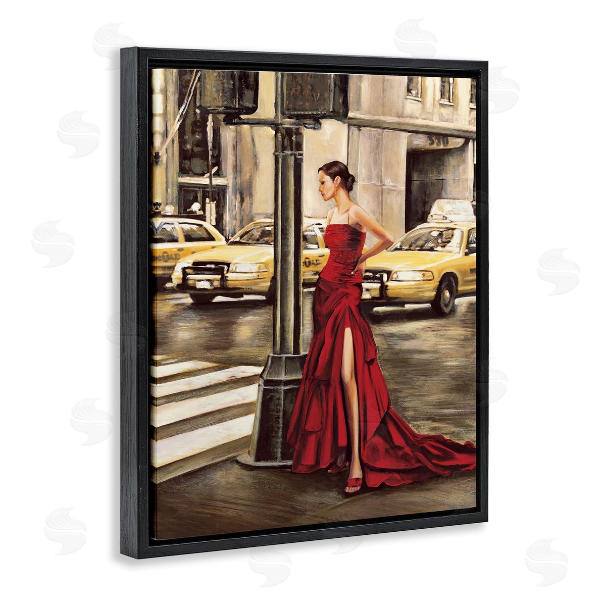 Edoardo Rovere City Crosswalk Fashion Red Gown Black Floater Frame Canvas Art