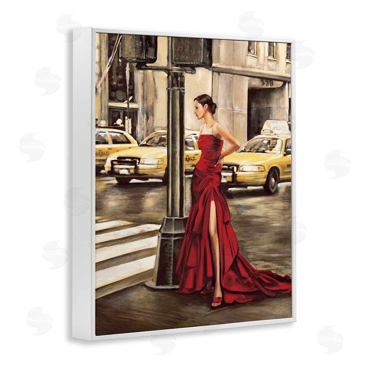 Edoardo Rovere City Crosswalk Fashion Red Gown White Framed Giclee Wall Art