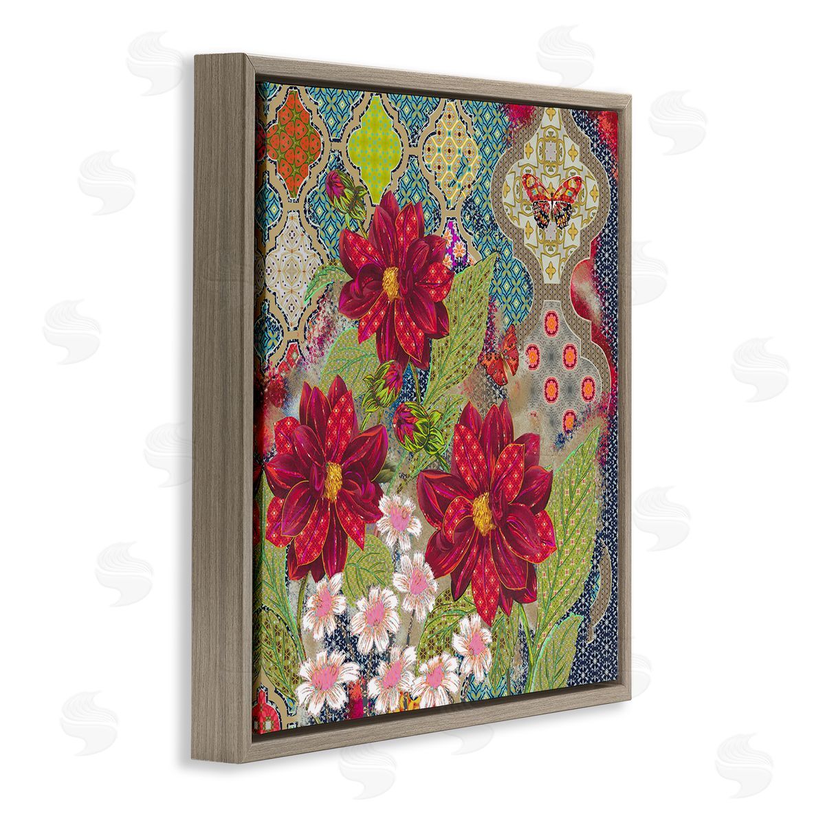 Sangita Bachelet Intricate Arabesque Pattern Floral Butterfly Brown Floater Frame Canvas Art