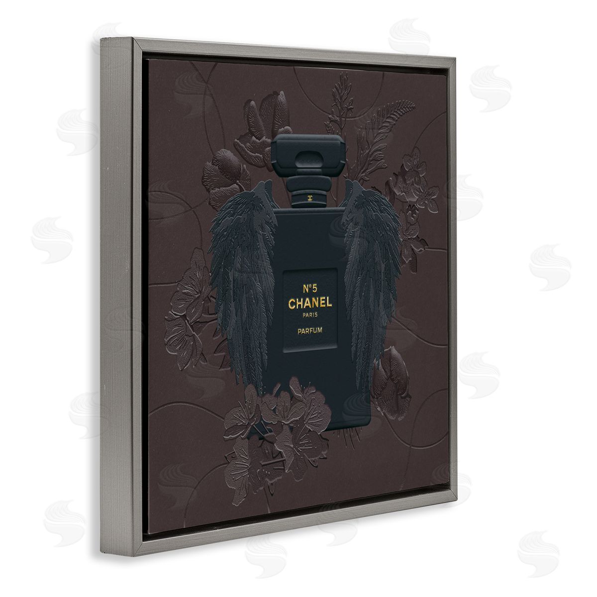 Ziwei Li Dark Fashion Perfume Purple Florals Gray Floater Frame Canvas Art