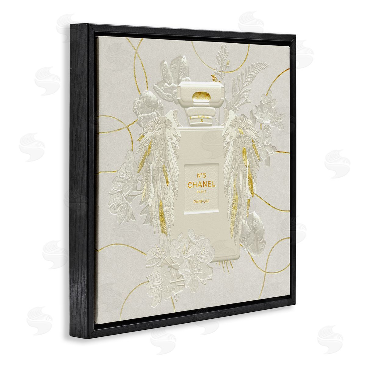 Ziwei Li Bright Glam Fashion Bottle White Florals Black Floater Frame Canvas Art