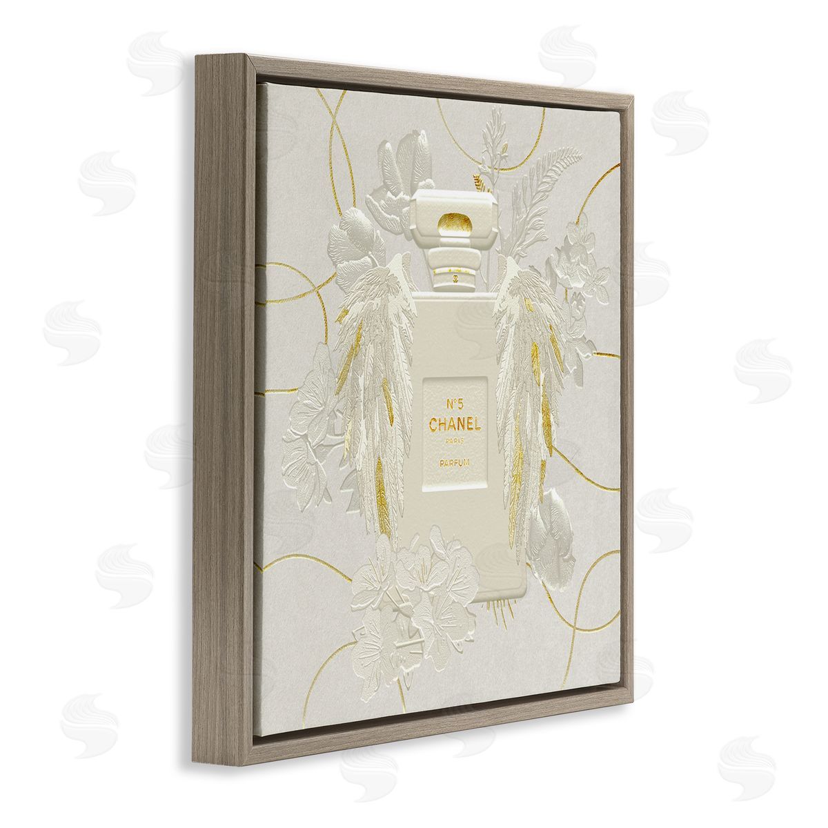 Ziwei Li Bright Glam Fashion Bottle White Florals Brown Floater Frame Canvas Art