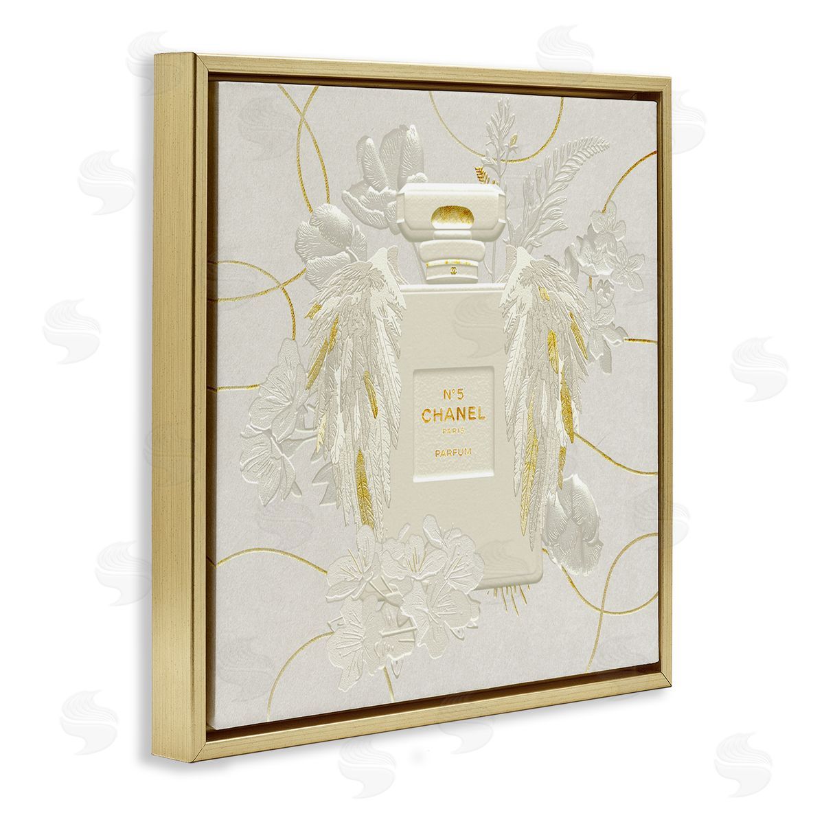 Ziwei Li Bright Glam Fashion Bottle White Florals Gold Floater Frame Canvas Art