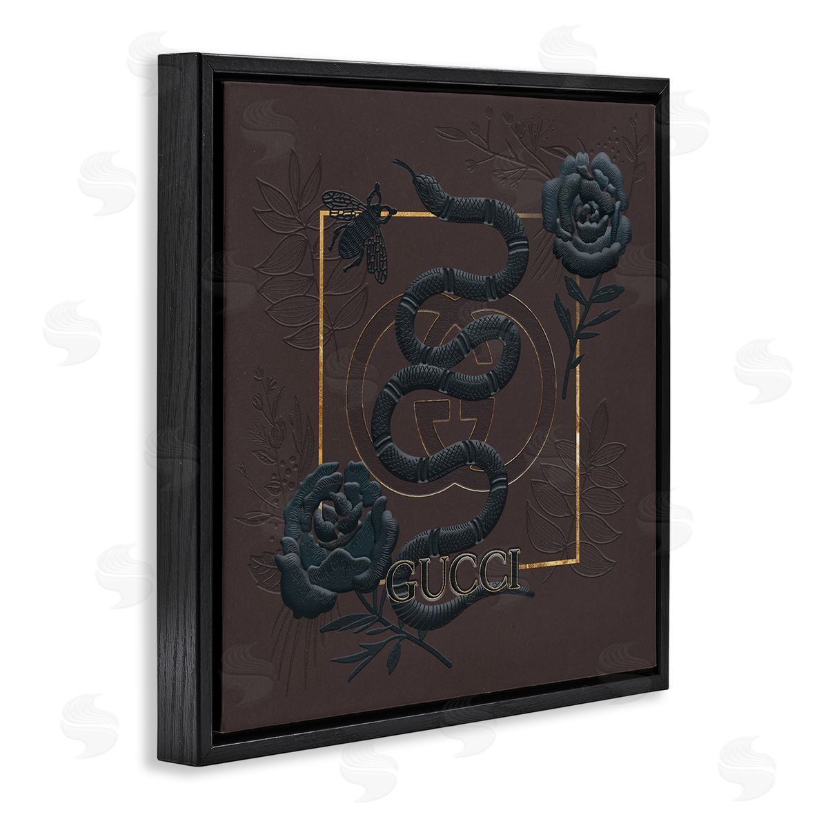 Ziwei Li Dark Fashion Brand Snake Floral Black Floater Frame Canvas Art