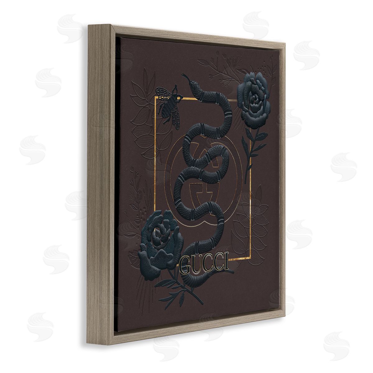 Ziwei Li Dark Fashion Brand Snake Floral Brown Floater Frame Canvas Art