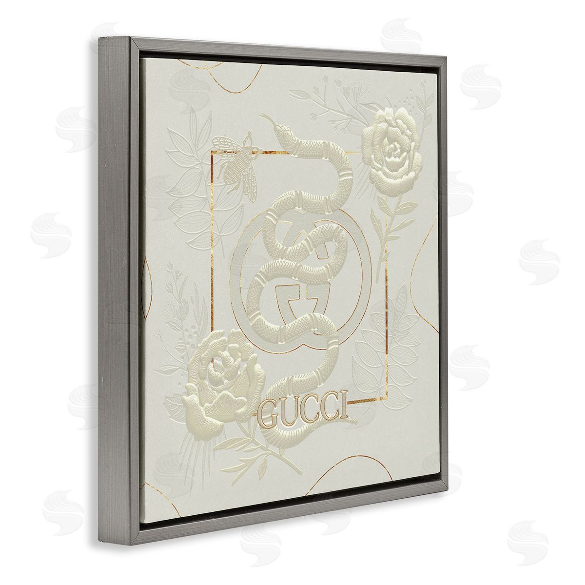Ziwei Li Bright Fashion Brand Snake Floral Gray Floater Frame Canvas Art