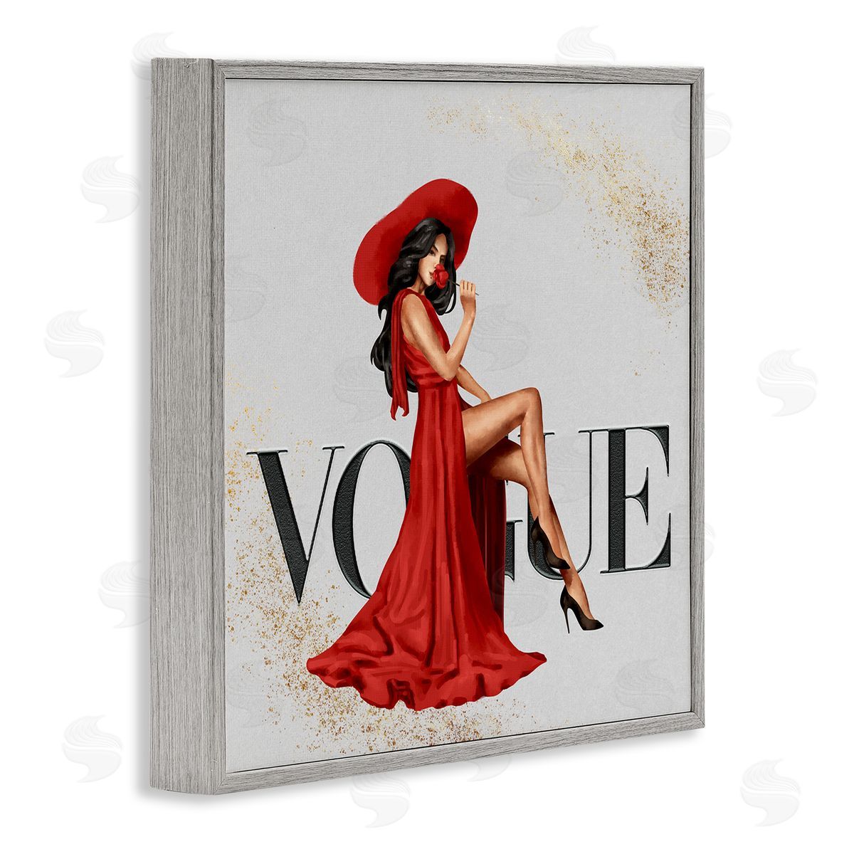 Ziwei Li Glam Fashionista Red Dress Designer Brand Gray Framed Giclee Wall Art