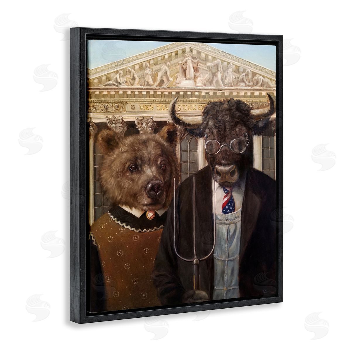 Lucia Heffernan American Gothic Stock Market Parody Black Floater Frame Canvas Art