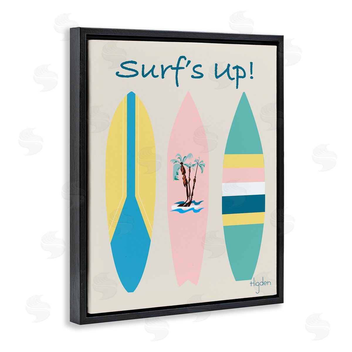 Mark Higden Surf's Up Pastel Surfboards Black Floater Frame Canvas Art