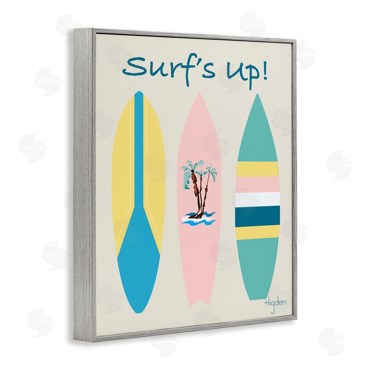 Mark Higden Surf's Up Pastel Surfboards Gray Framed Giclee Wall Art