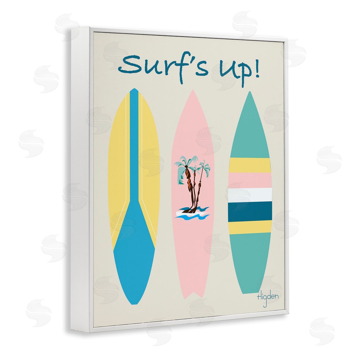 Mark Higden Surf's Up Pastel Surfboards White Framed Giclee Wall Art