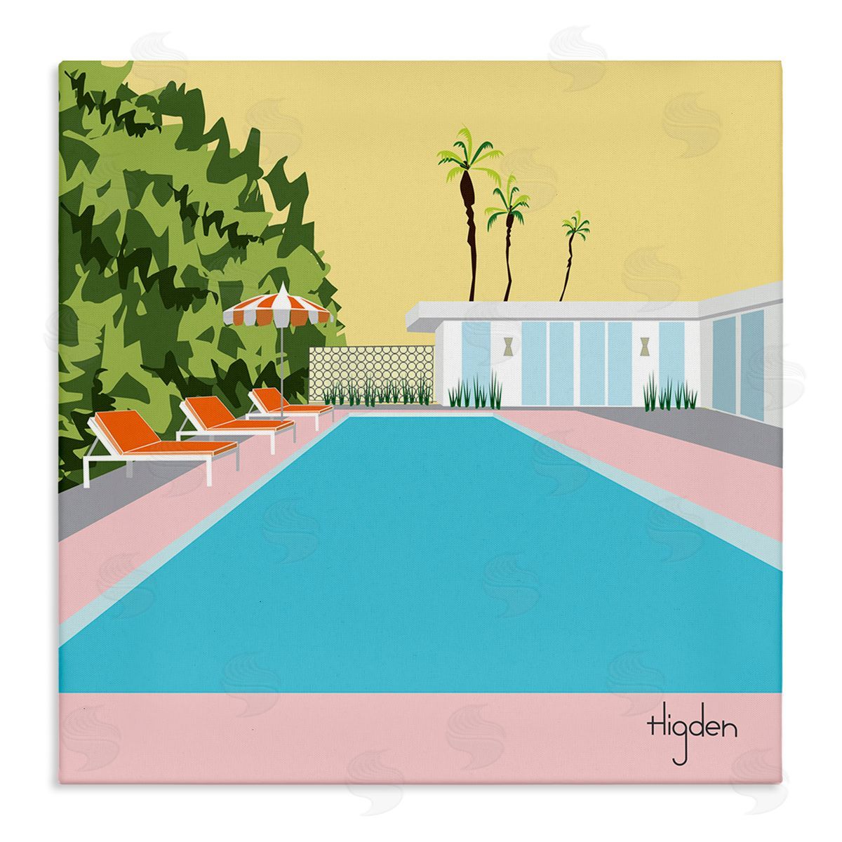 Mark Higden Tropical Poolside Yellow Palm Sky Canvas Wall Art