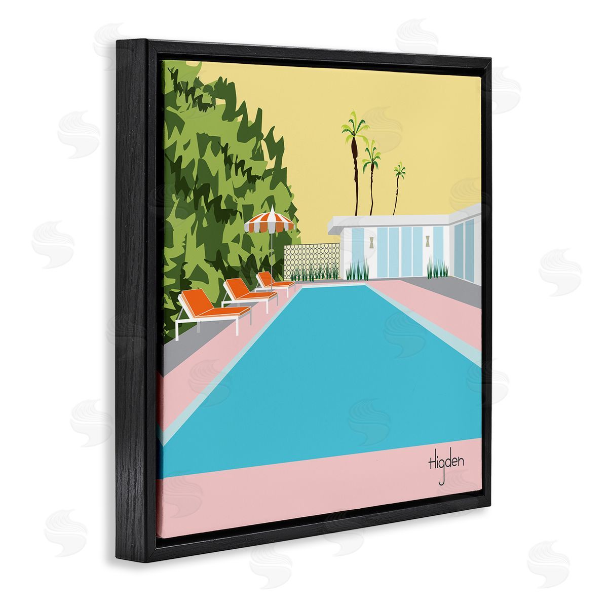 Mark Higden Tropical Poolside Yellow Palm Sky Black Floater Frame Canvas Art