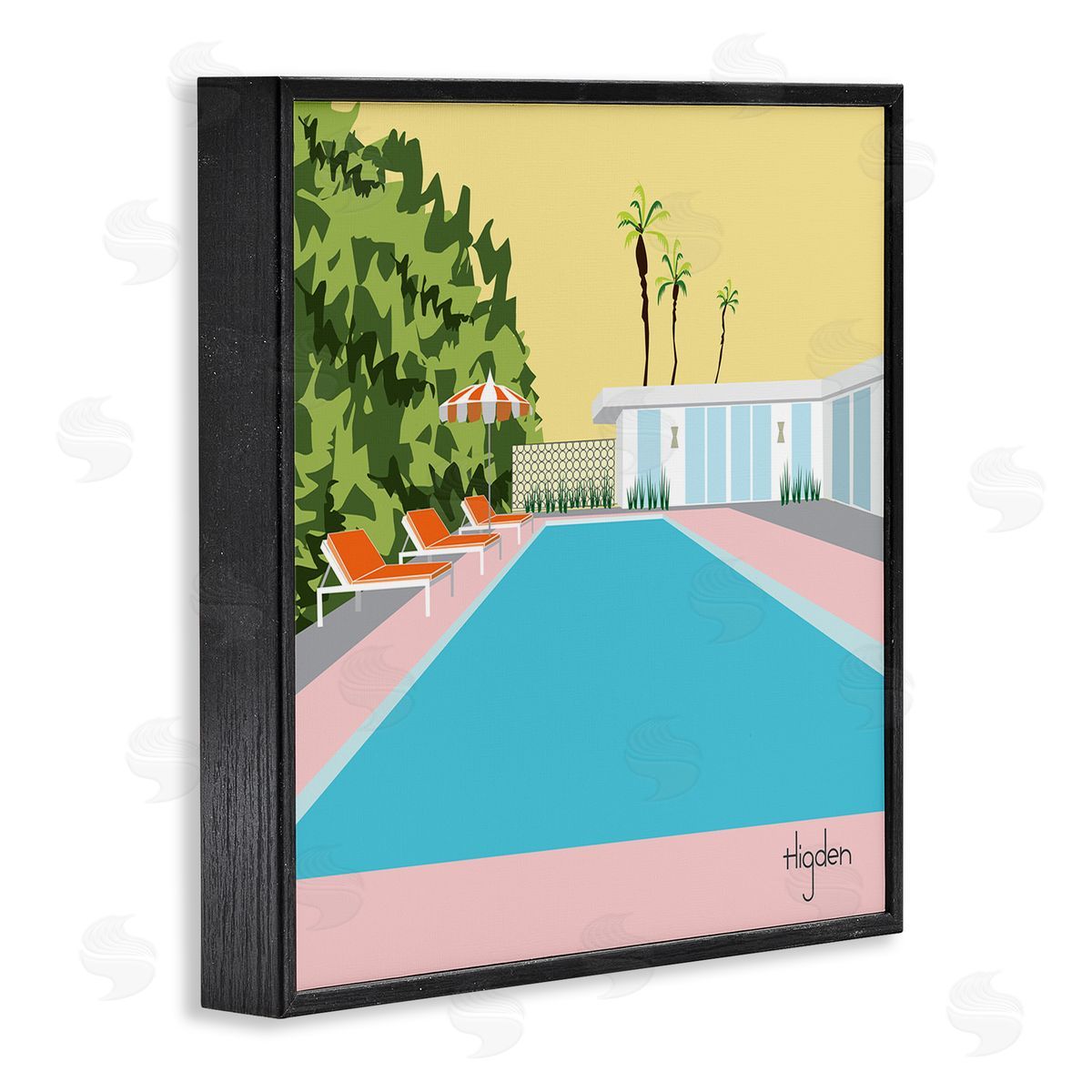 Mark Higden Tropical Poolside Yellow Palm Sky Black Framed Giclee Wall Art