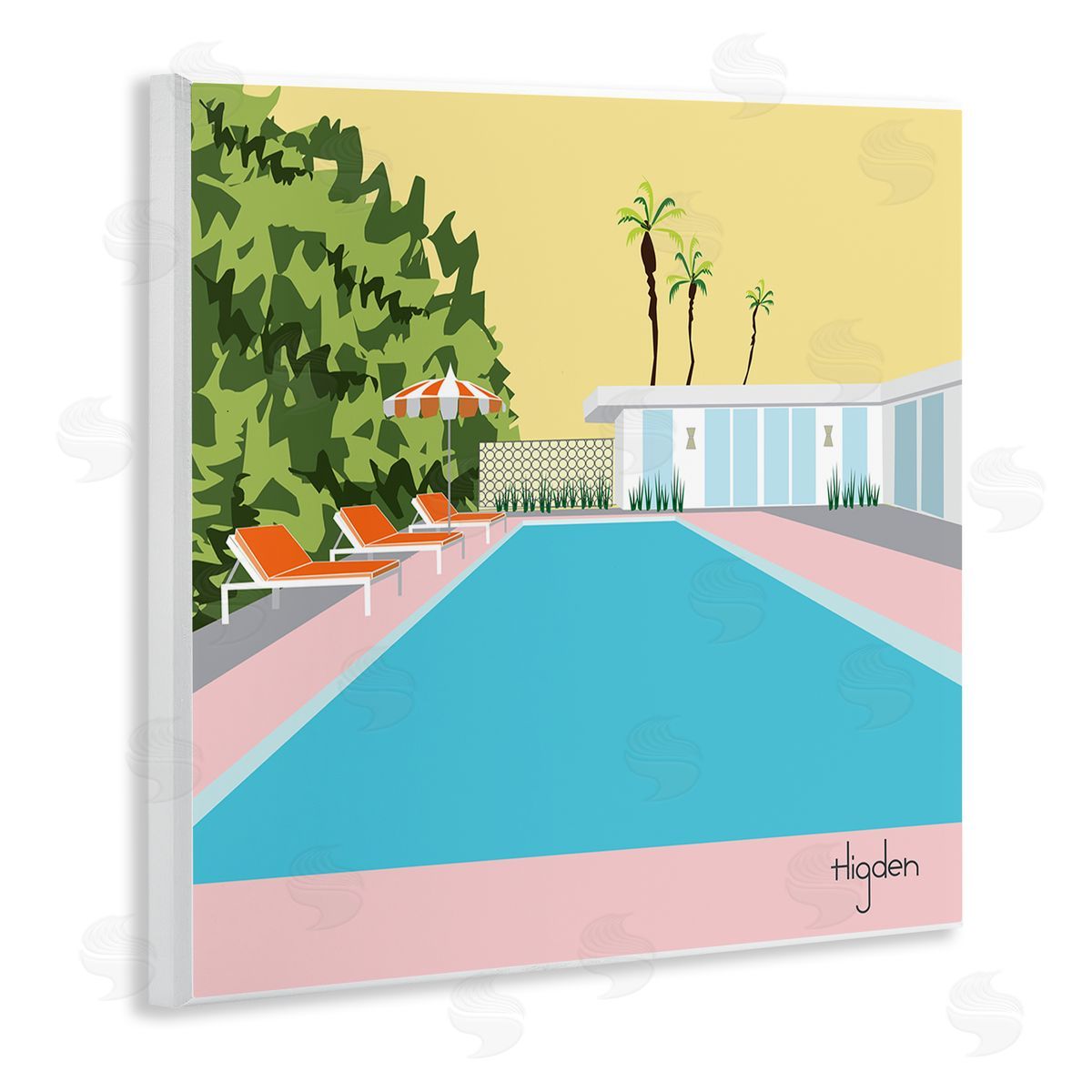 Mark Higden Tropical Poolside Yellow Palm Sky Wall Plaque Art