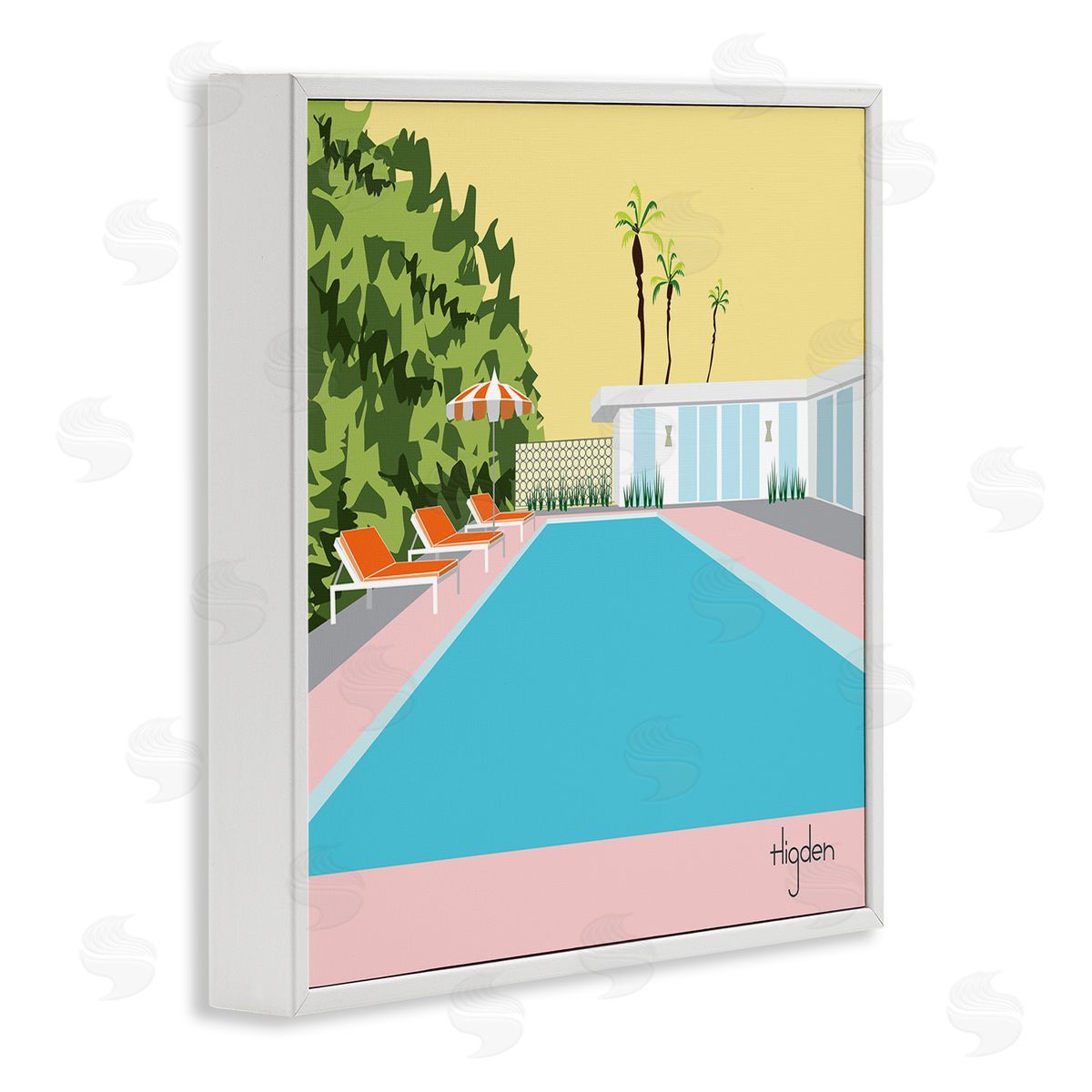 Mark Higden Tropical Poolside Yellow Palm Sky White Framed Giclee Wall Art