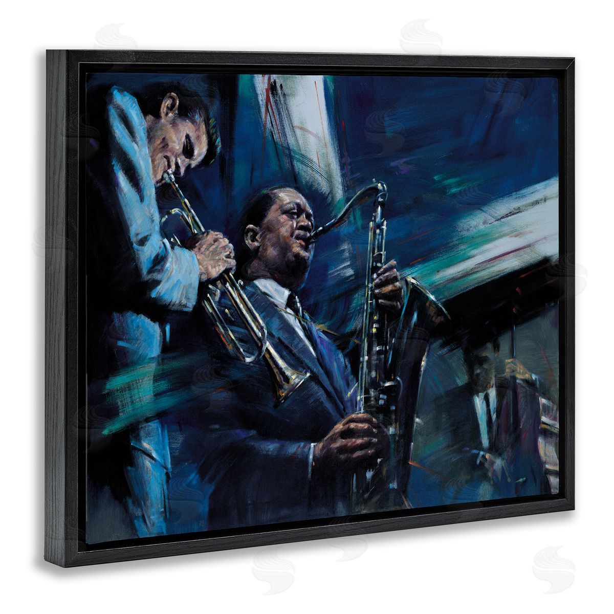 Jin G. Kam Abstract Instrumental Musicians Jazz Traditional Black Floater Frame Canvas Art