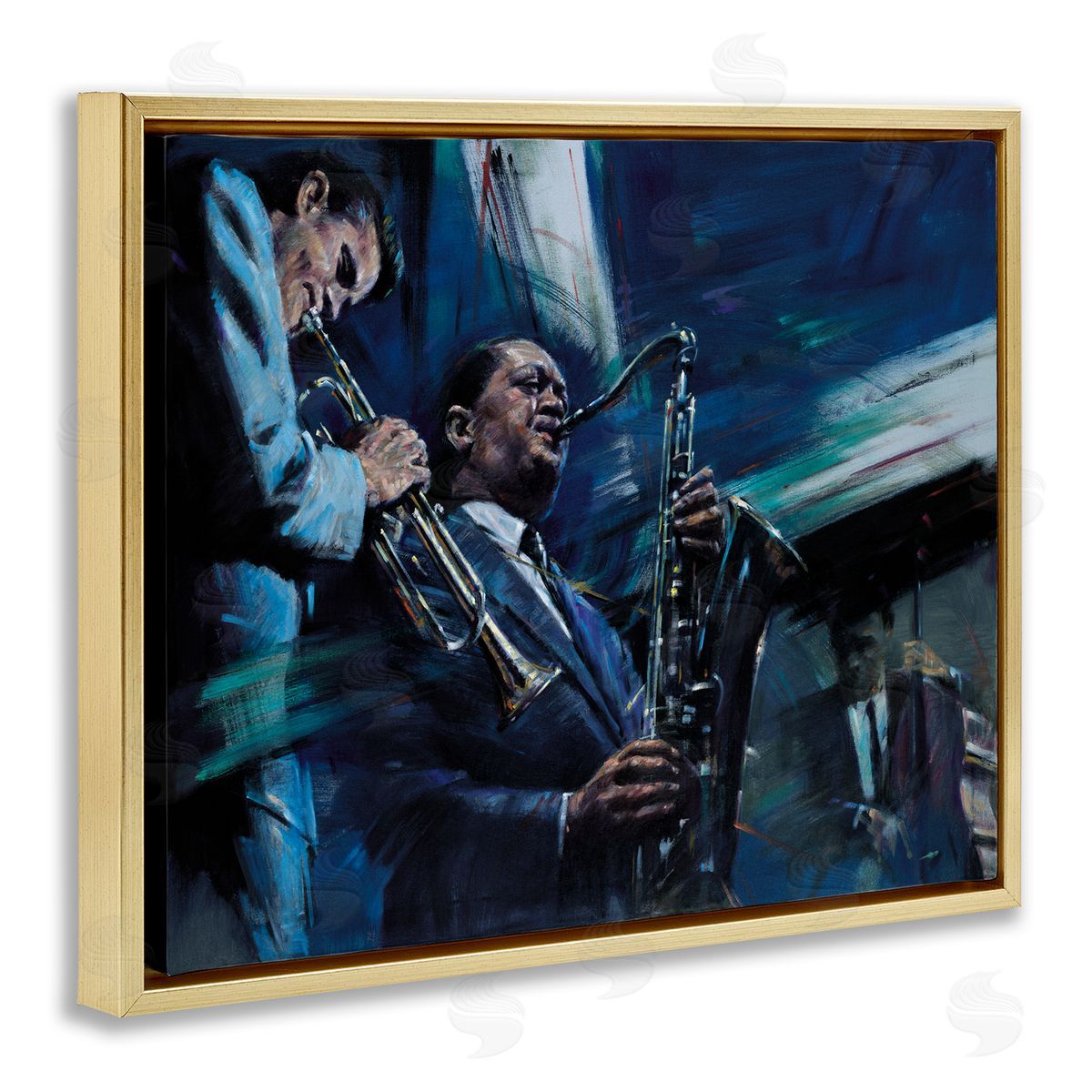 Jin G. Kam Abstract Instrumental Musicians Jazz Traditional Gold Floater Frame Canvas Art
