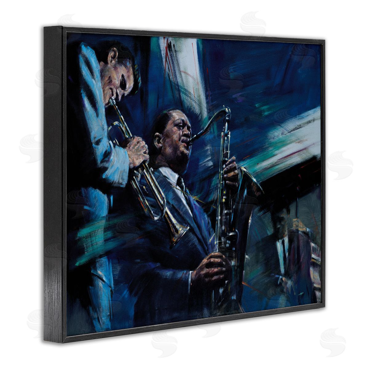 Jin G. Kam Abstract Instrumental Musicians Jazz Traditional Black Framed Giclee Wall Art