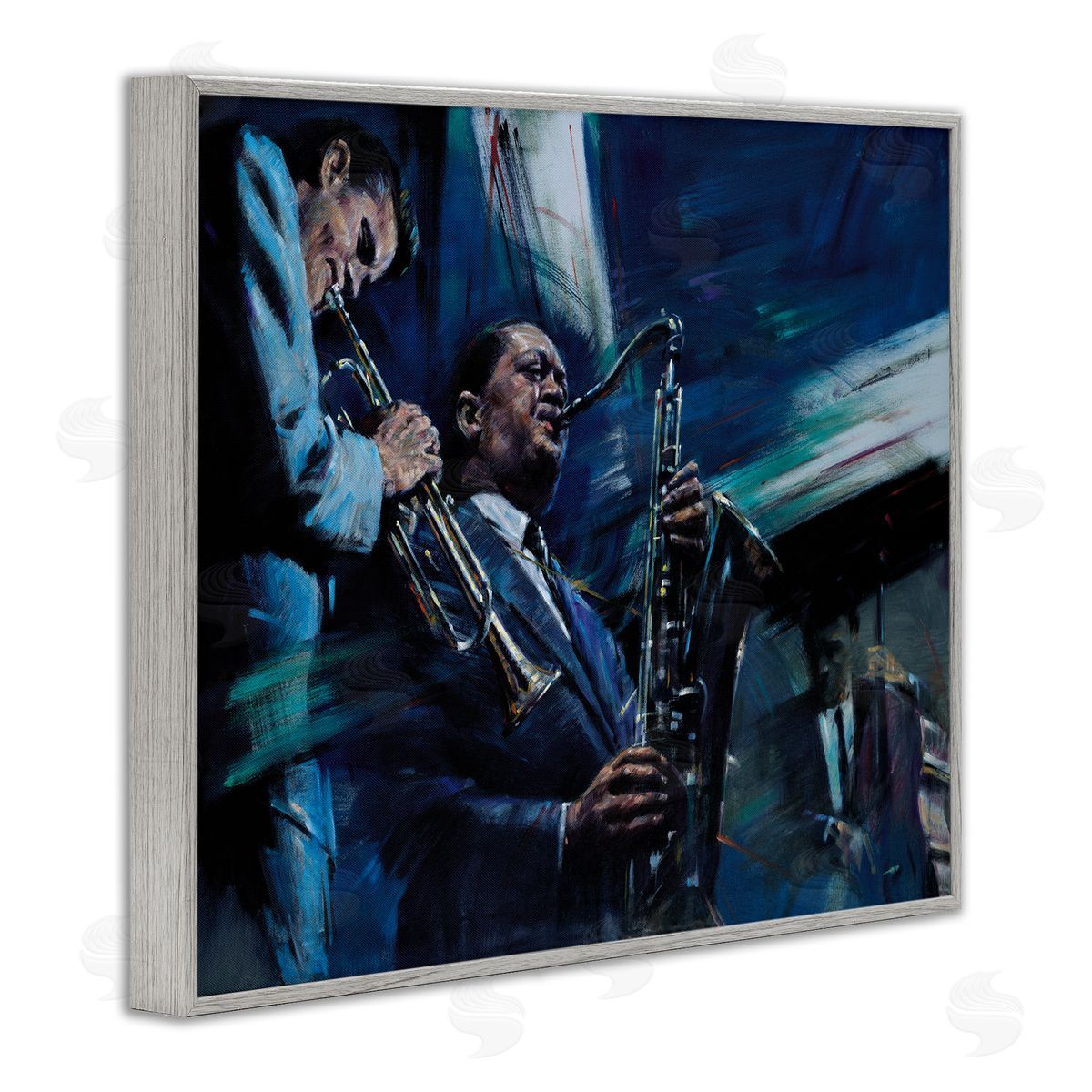 Jin G. Kam Abstract Instrumental Musicians Jazz Traditional Gray Framed Giclee Wall Art