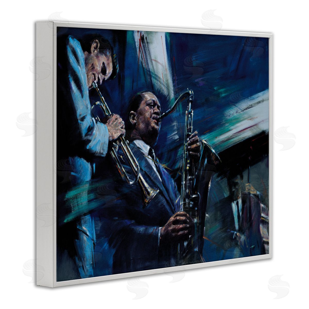 Jin G. Kam Abstract Instrumental Musicians Jazz Traditional White Framed Giclee Wall Art