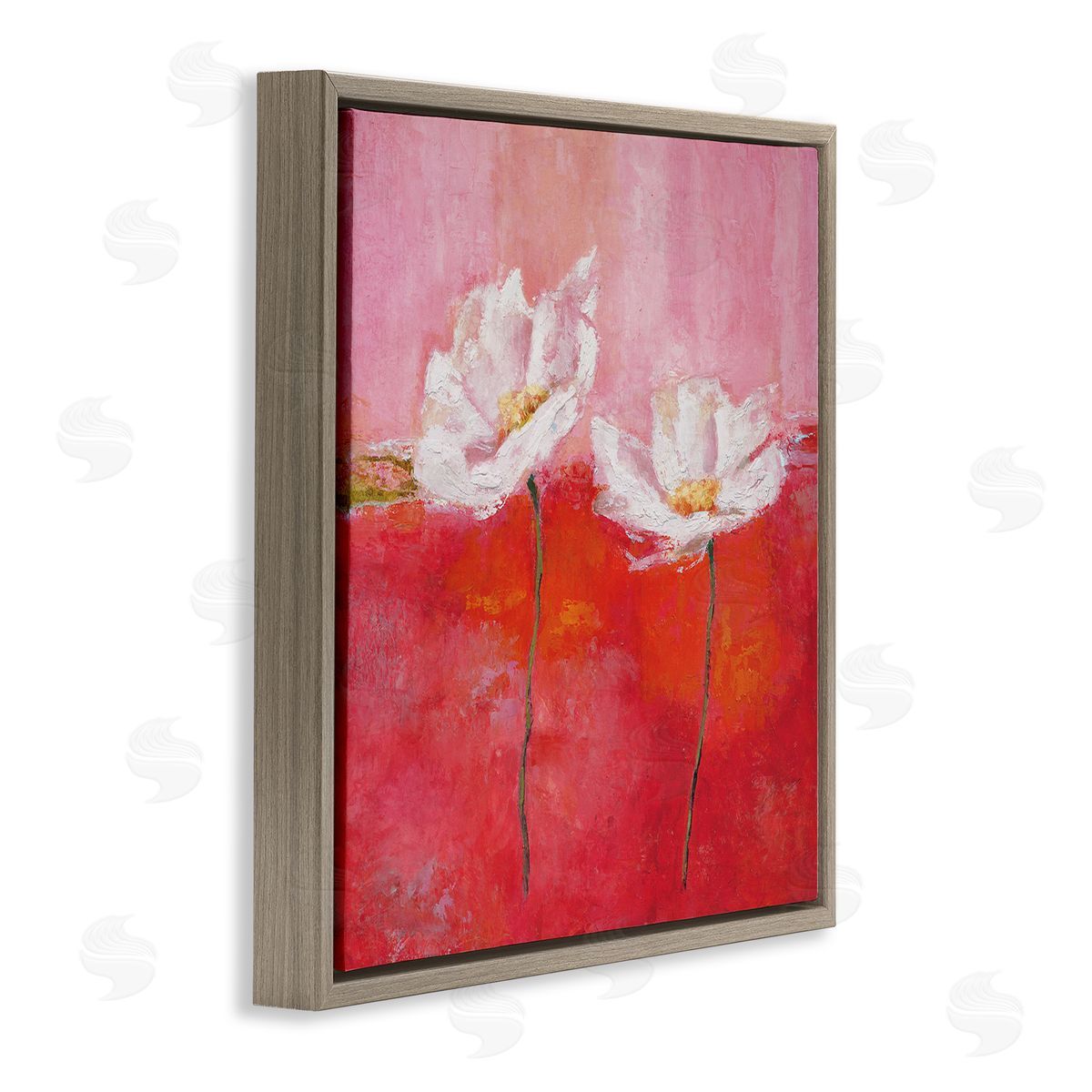 Isabelle Herbert White Daisies Abstract Red Pink Brown Floater Frame Canvas Art