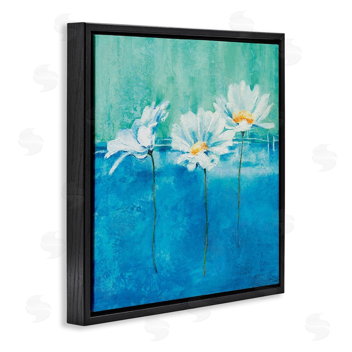 Isabelle Herbert Abstract Blue Pop White Daisy Black Floater Frame Canvas Art