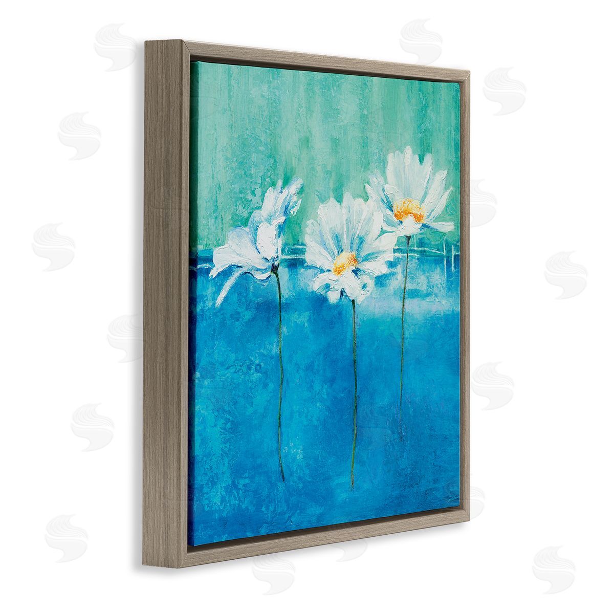 Isabelle Herbert Abstract Blue Pop White Daisy Brown Floater Frame Canvas Art