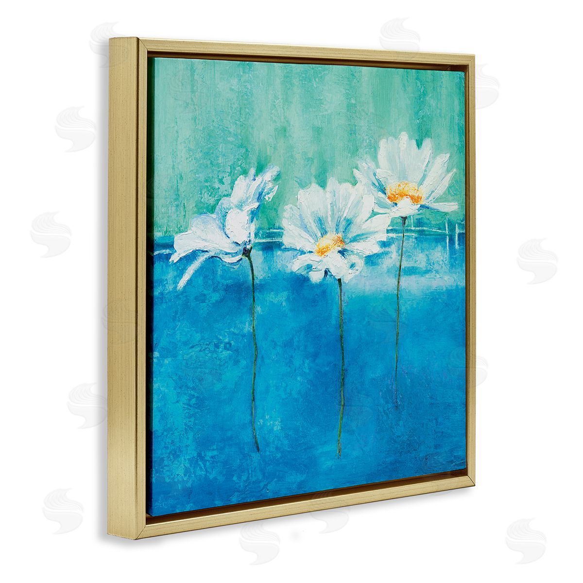 Isabelle Herbert Abstract Blue Pop White Daisy Gold Floater Frame Canvas Art
