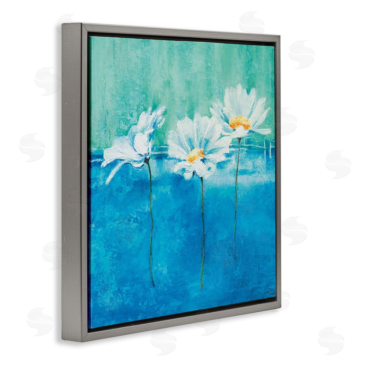 Isabelle Herbert Abstract Blue Pop White Daisy Gray Floater Frame Canvas Art