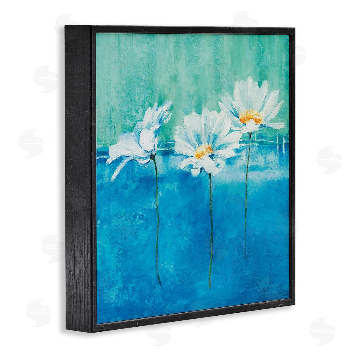 Isabelle Herbert Abstract Blue Pop White Daisy Black Framed Giclee Wall Art