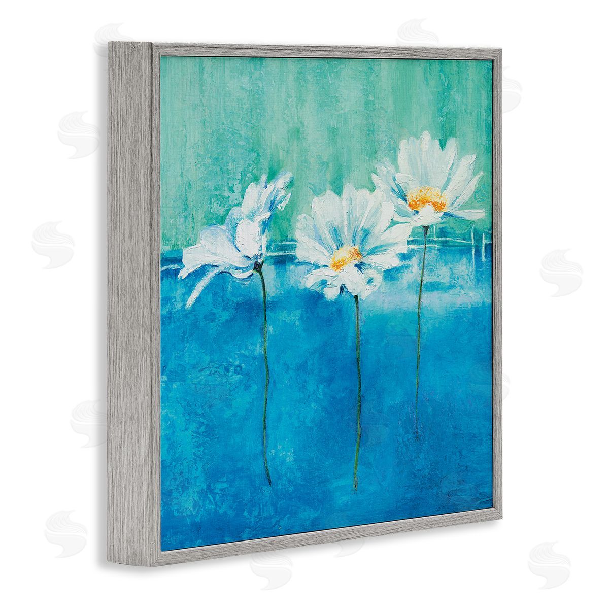 Isabelle Herbert Abstract Blue Pop White Daisy Gray Framed Giclee Wall Art