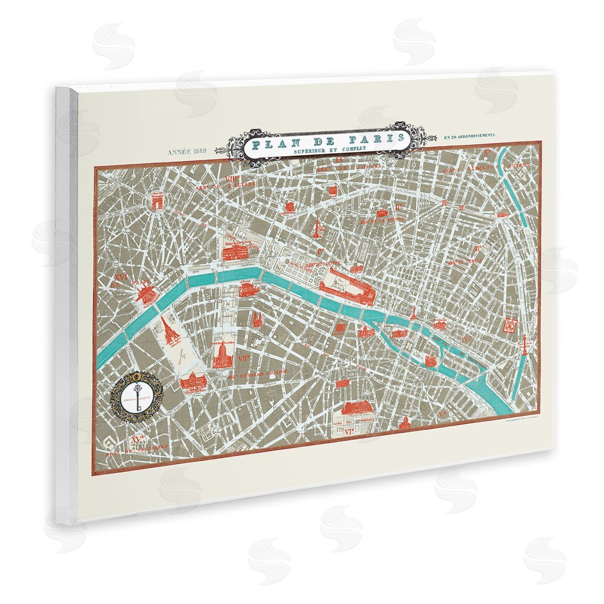 Sue Schlabach Vintage Parisian Map Seine River Wall Plaque Art