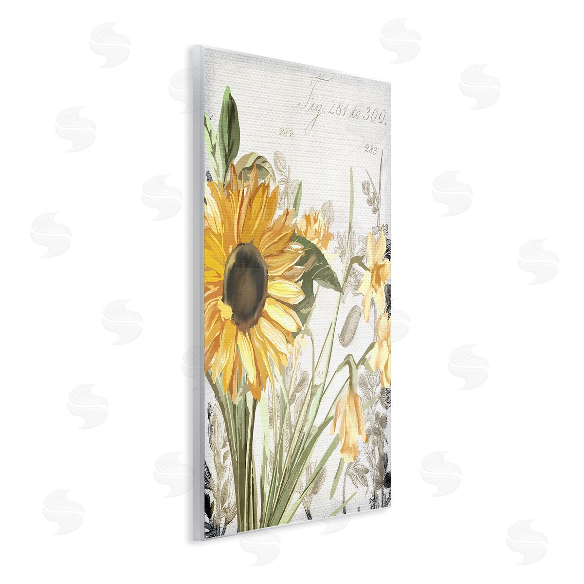 Kim Allen Sunflower Floral over Vintage Plant Wall Plaque Art