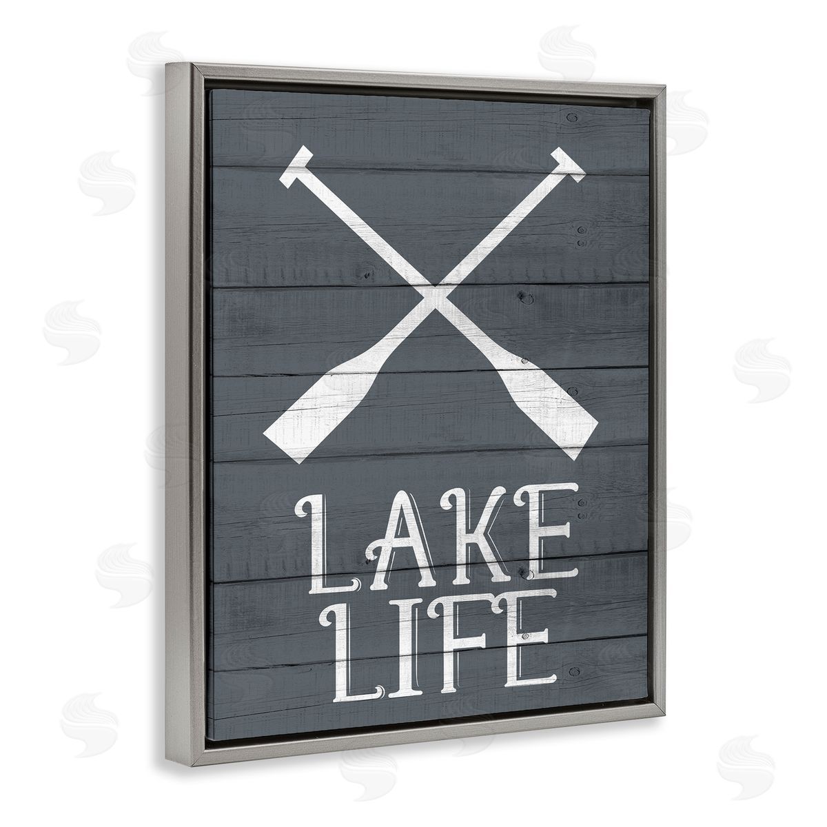 Nautical Blue Lake Life Phrase Grey Floating Frame Canvas Wall Art, Home Decor by Kim Allen