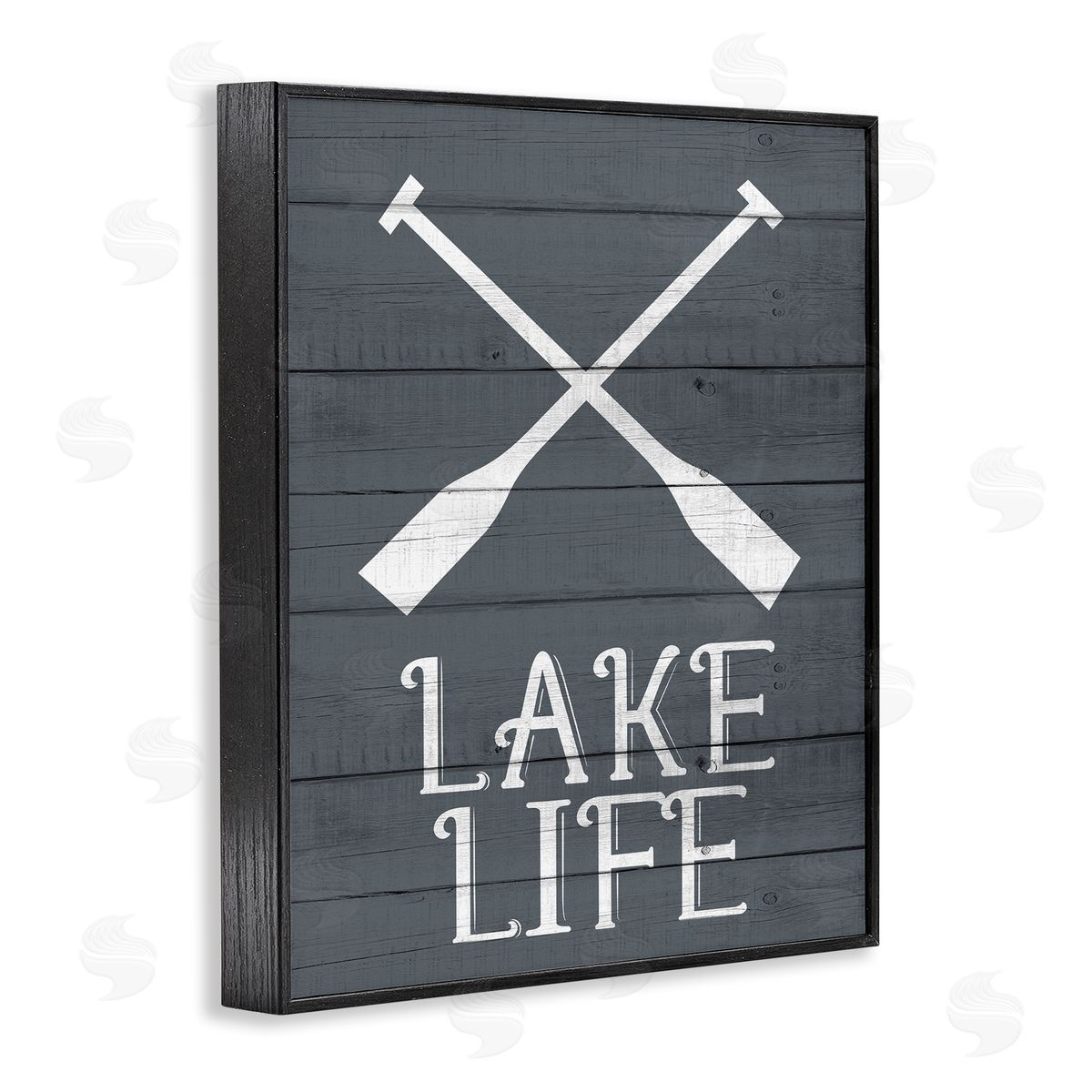 Nautical Blue Lake Life Phrase Black Frame Print Wall Art, Home Decor by Kim Allen