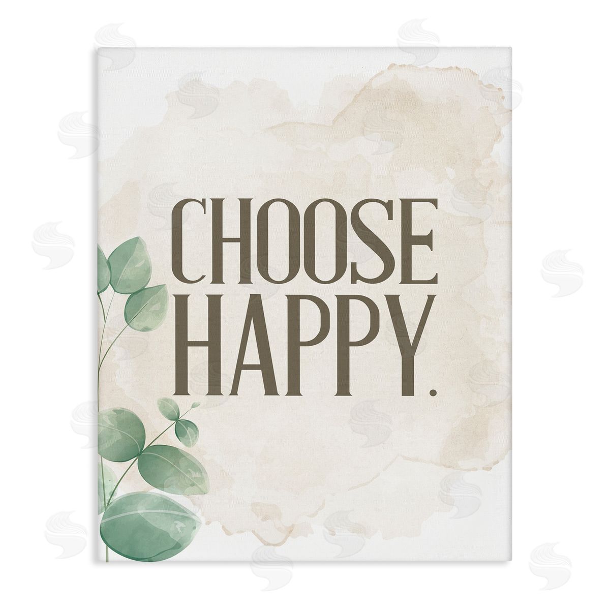 Kim Allen Choose Happy Green Leaves Neutral Canvas Wall Art