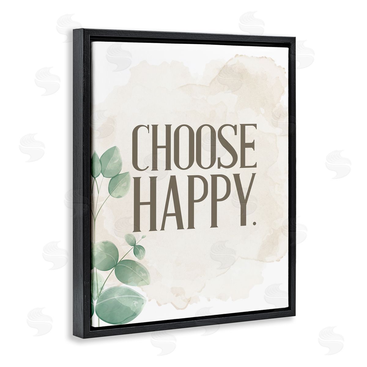 Kim Allen Choose Happy Green Leaves Neutral Black Floater Frame Canvas Art