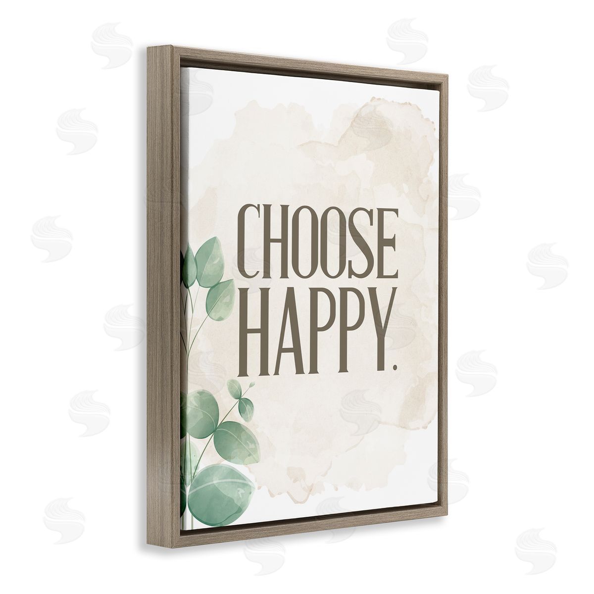 Kim Allen Choose Happy Green Leaves Neutral Brown Floater Frame Canvas Art