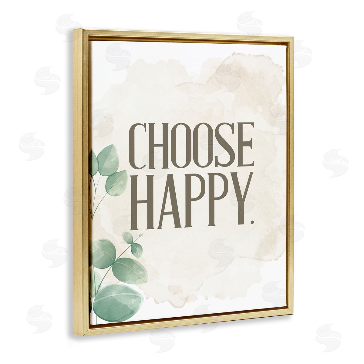 Kim Allen Choose Happy Green Leaves Neutral Gold Floater Frame Canvas Art