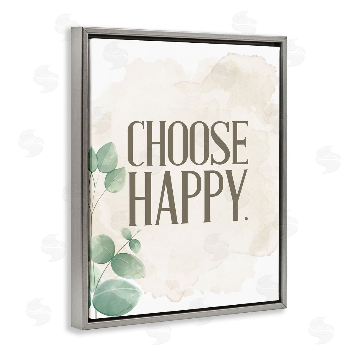 Kim Allen Choose Happy Green Leaves Neutral Gray Floater Frame Canvas Art