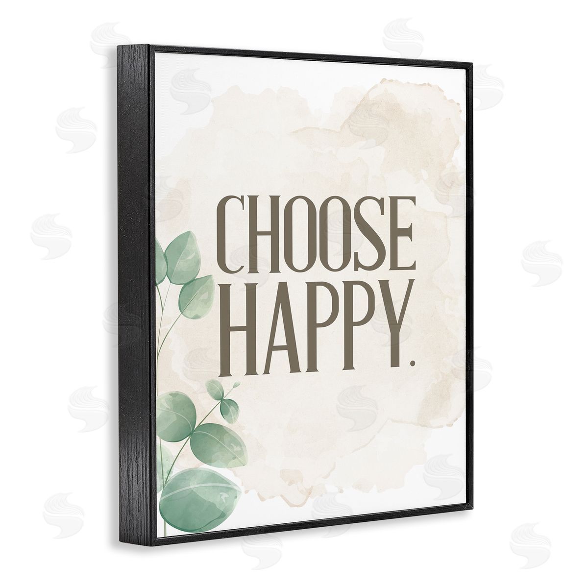 Kim Allen Choose Happy Green Leaves Neutral Black Framed Giclee Wall Art