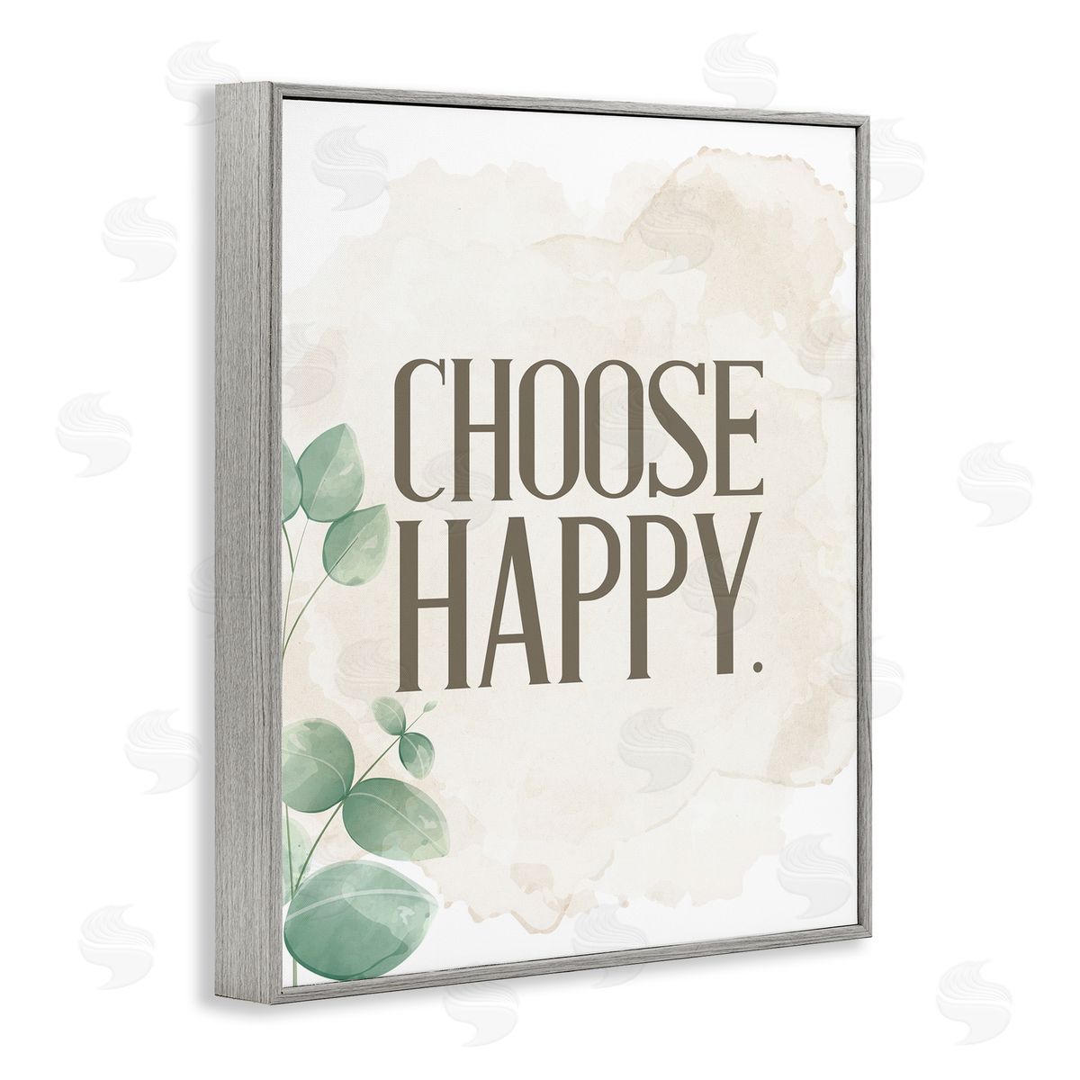 Kim Allen Choose Happy Green Leaves Neutral Gray Framed Giclee Wall Art